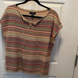 Chaps Women's Top with Multicolor Stripes Linen & Cotton Blend Size M Natural
